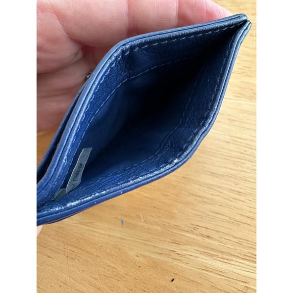 Tory Burch Cobalt Blue Pebbled Leather Card Holder Wallet Gold Logo - Picture 3 of 3